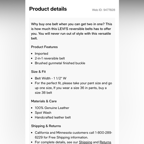 Levi's Leather Reversible Casual Men's Belt 50-52 - Picture 2 of 9